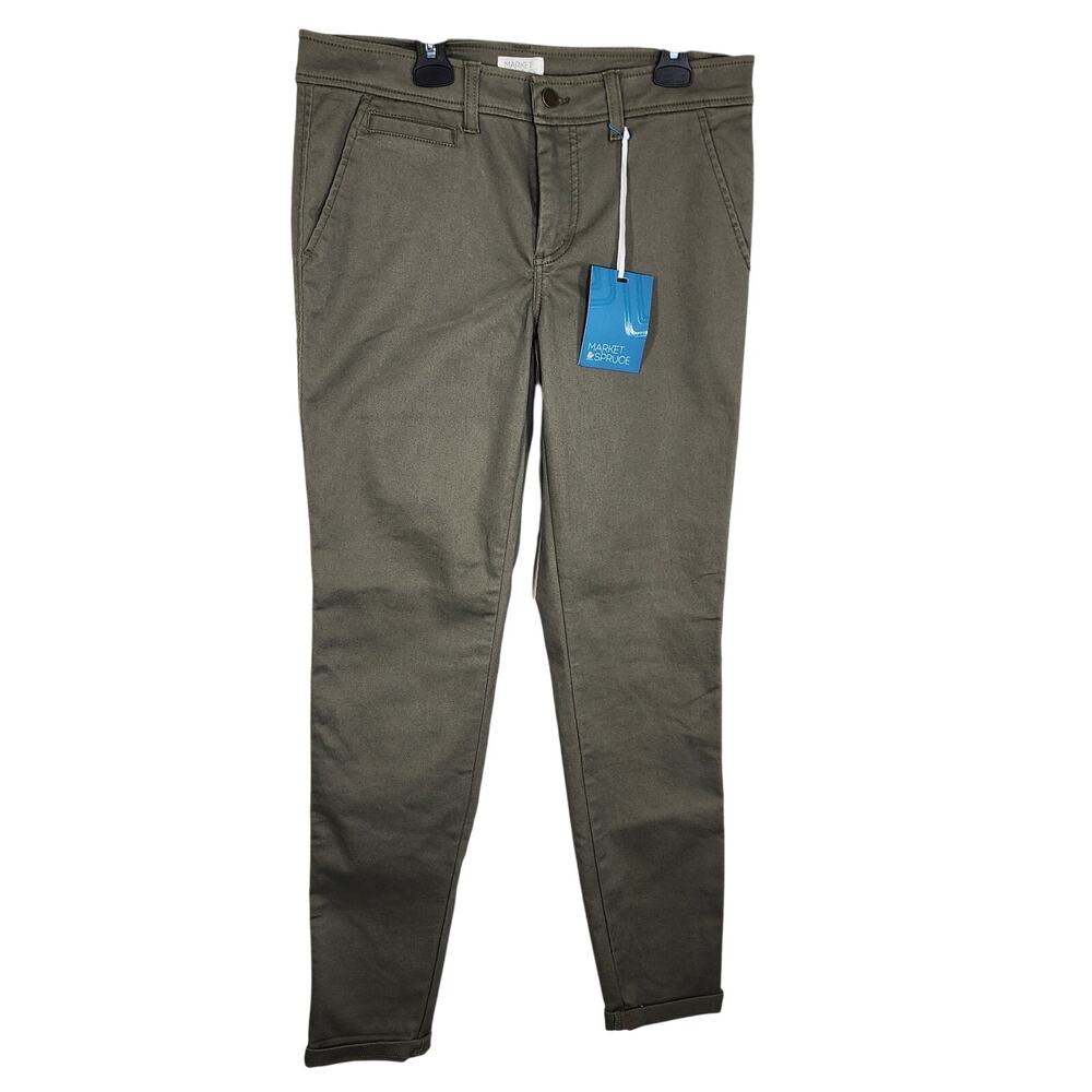 Market & Spruce Womens Rosabel Skinny Stretch Cuffed Pant Size 8 Olive Green